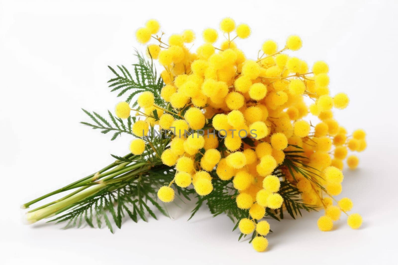 Bouquet of yellow mimosa on a white background by Godi