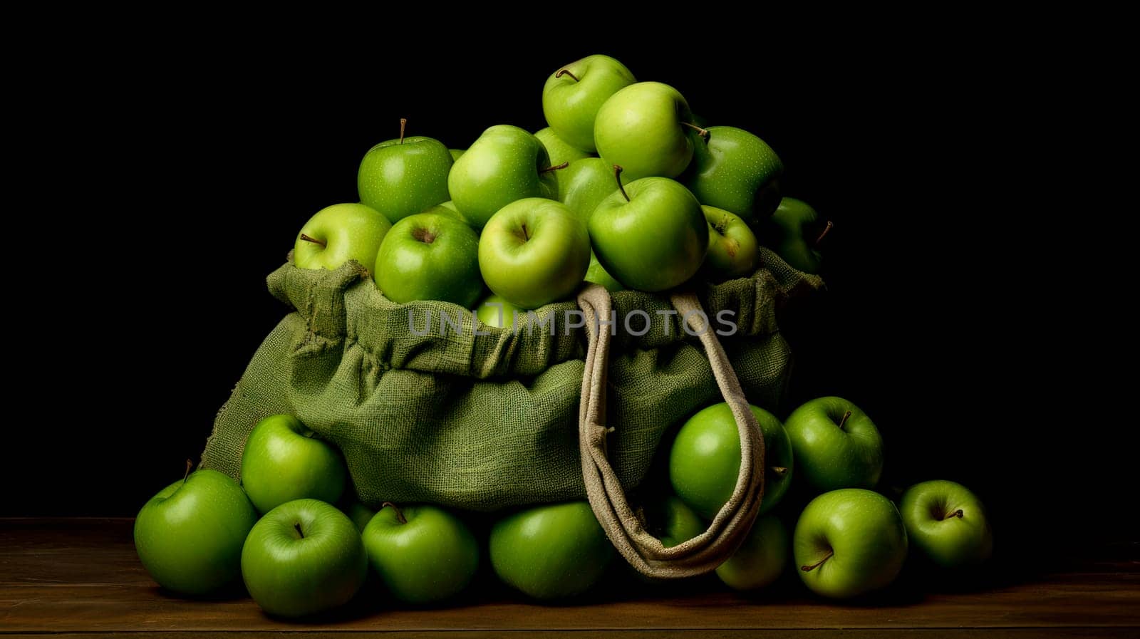 Bag made of natural fabric with green apples. by Alla_Yurtayeva