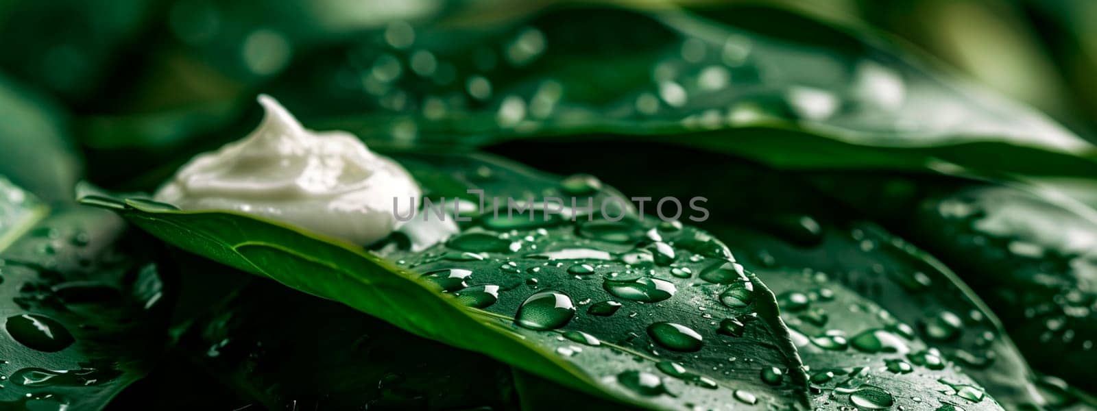 Cosmetics cream on a background of leaves. Selective focus. . by yanadjana