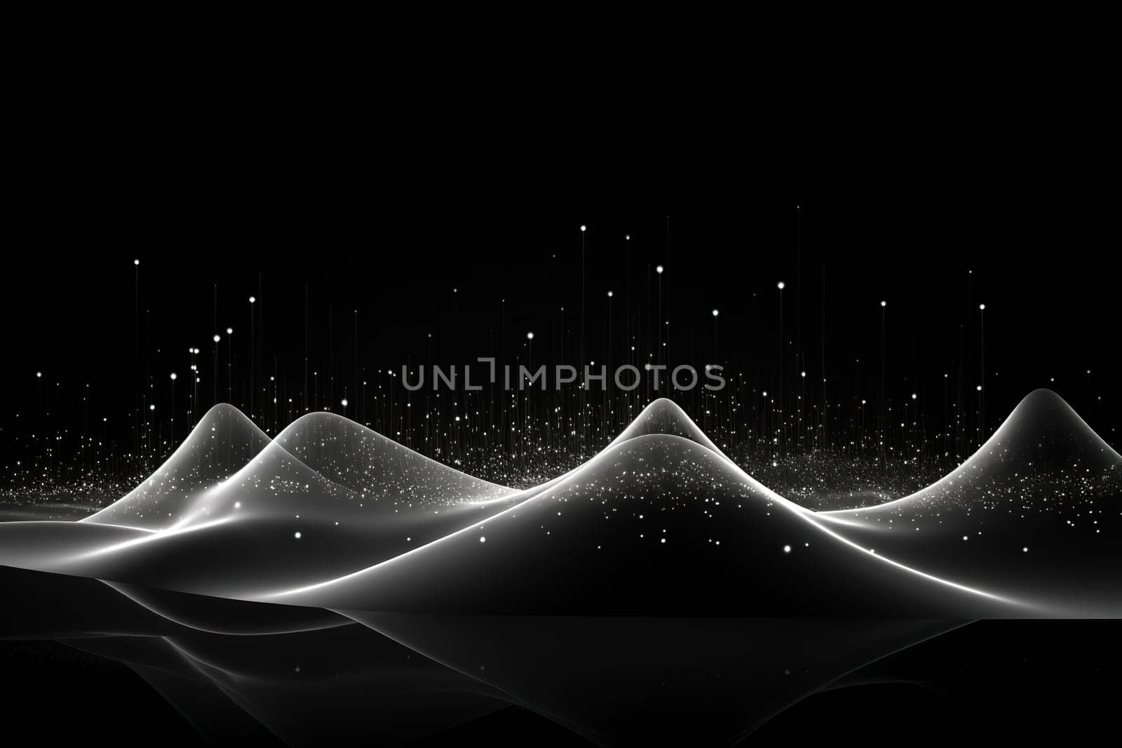 Abstract digital dark background with white pixel lines and hills. Generated by artificial intelligence by Vovmar