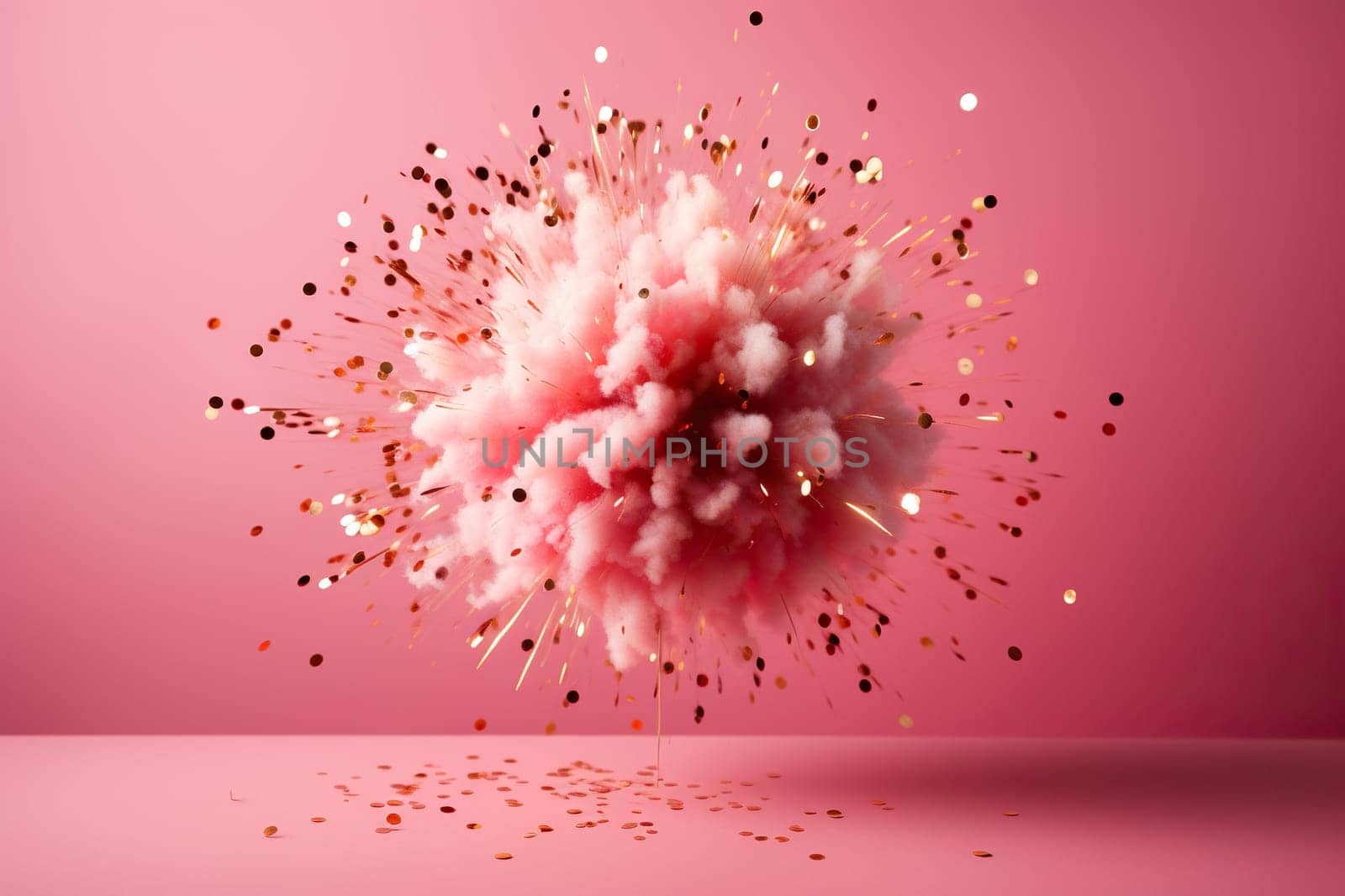 Splash of pink dust and gold color glitter for trendy background, luxury pink wallpaper.