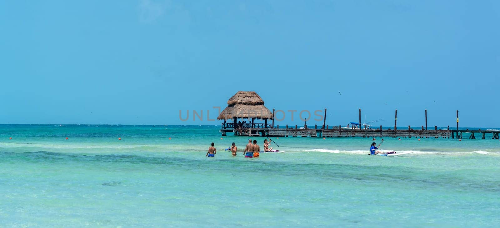 Isla Mujeres, Cancun, Mexico - September 13, 2021 - Beautiful Caribbean beach Playa Norte or North beach on Isla Mujeres near Cancun, Mexico