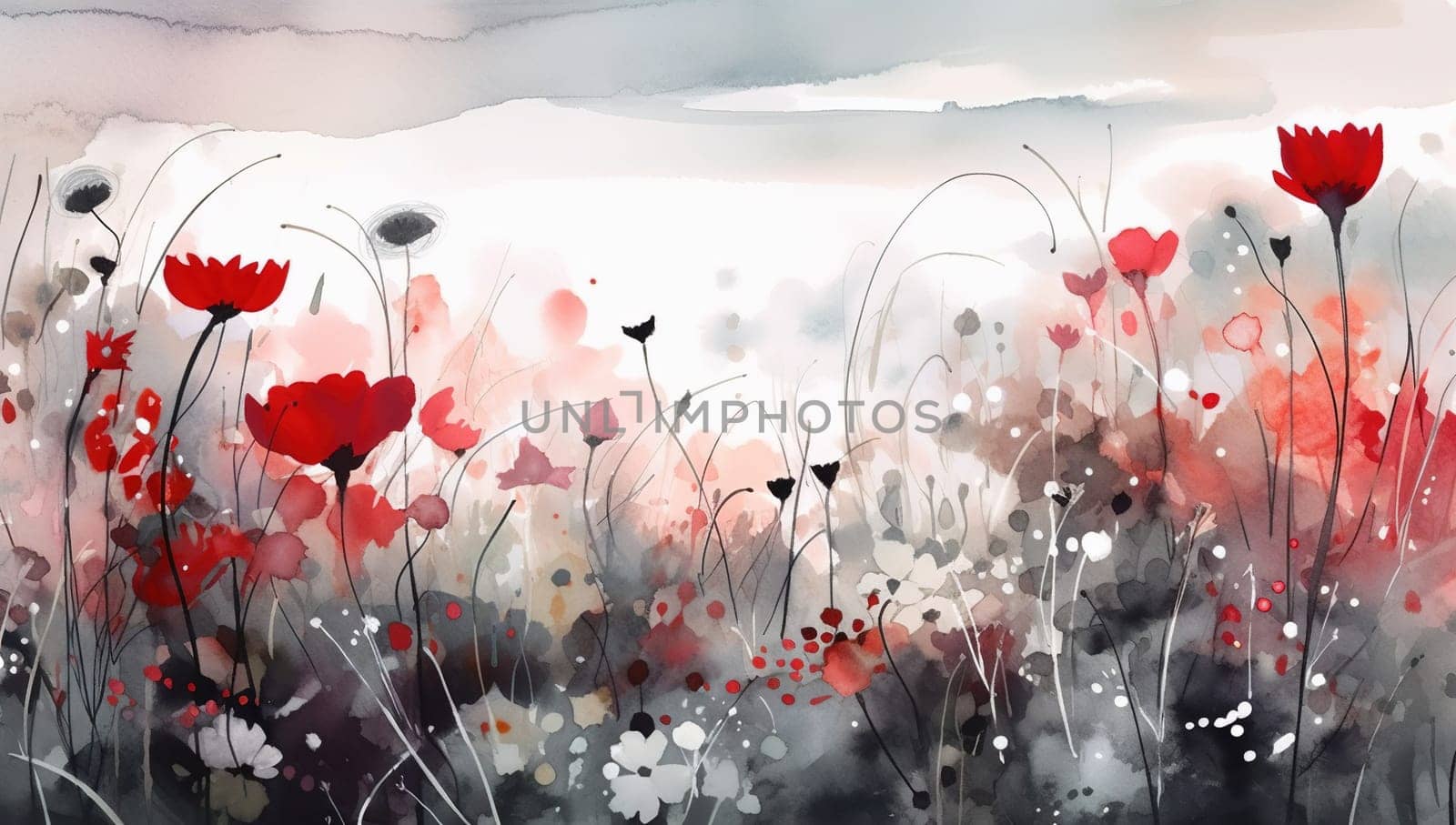 Floral Watercolor Background. Springtime Poppy Flowers Artistic Beautiful Banner. Tender Florals Watercolor Wallpaper Texture. by iliris