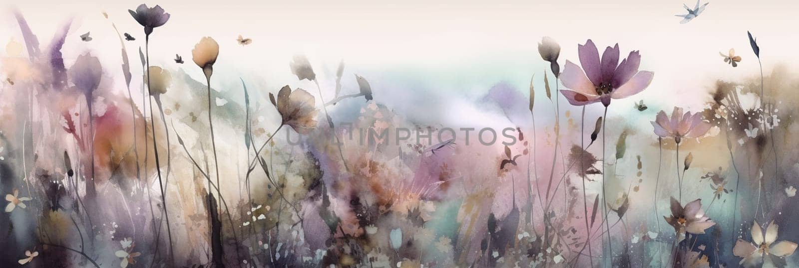 Floral Watercolor Background. Springtime Poppy Flowers Artistic Beautiful Banner. Tender Florals Watercolor Wallpaper Texture. Ai Generated