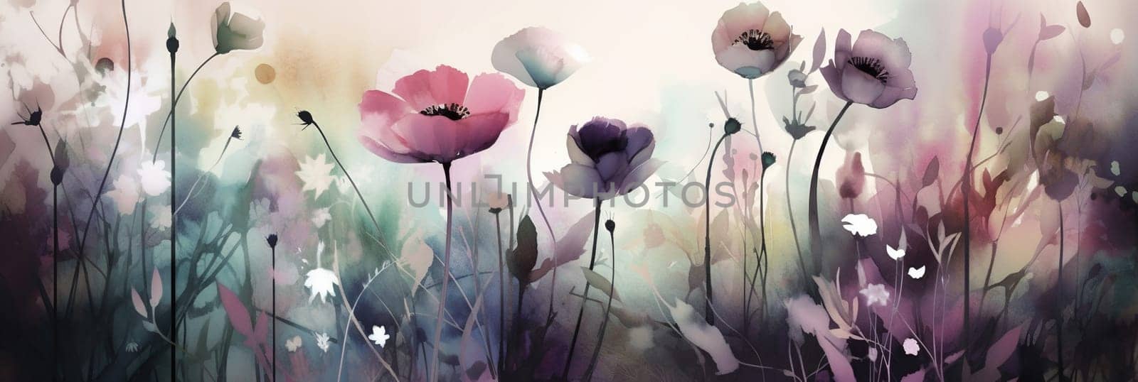 Floral Watercolor Background. Springtime Poppy Flowers Artistic Beautiful Banner. Tender Florals Watercolor Wallpaper Texture. by iliris