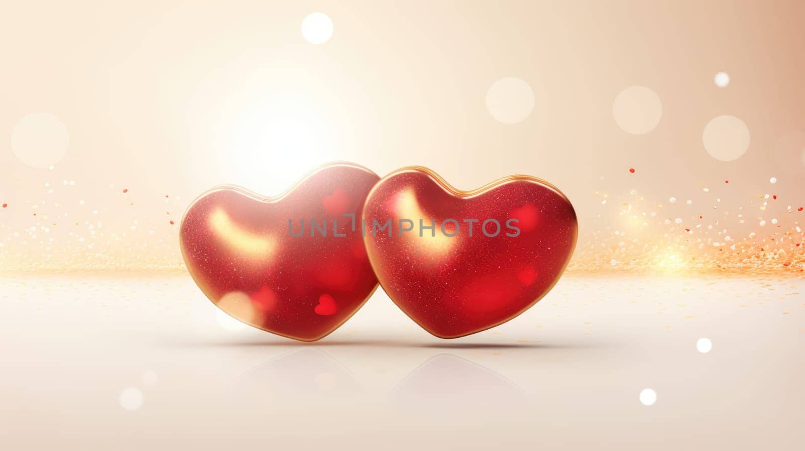 Close up red hearts are placed on the table bokeh background. Valentine's Day background and texture
