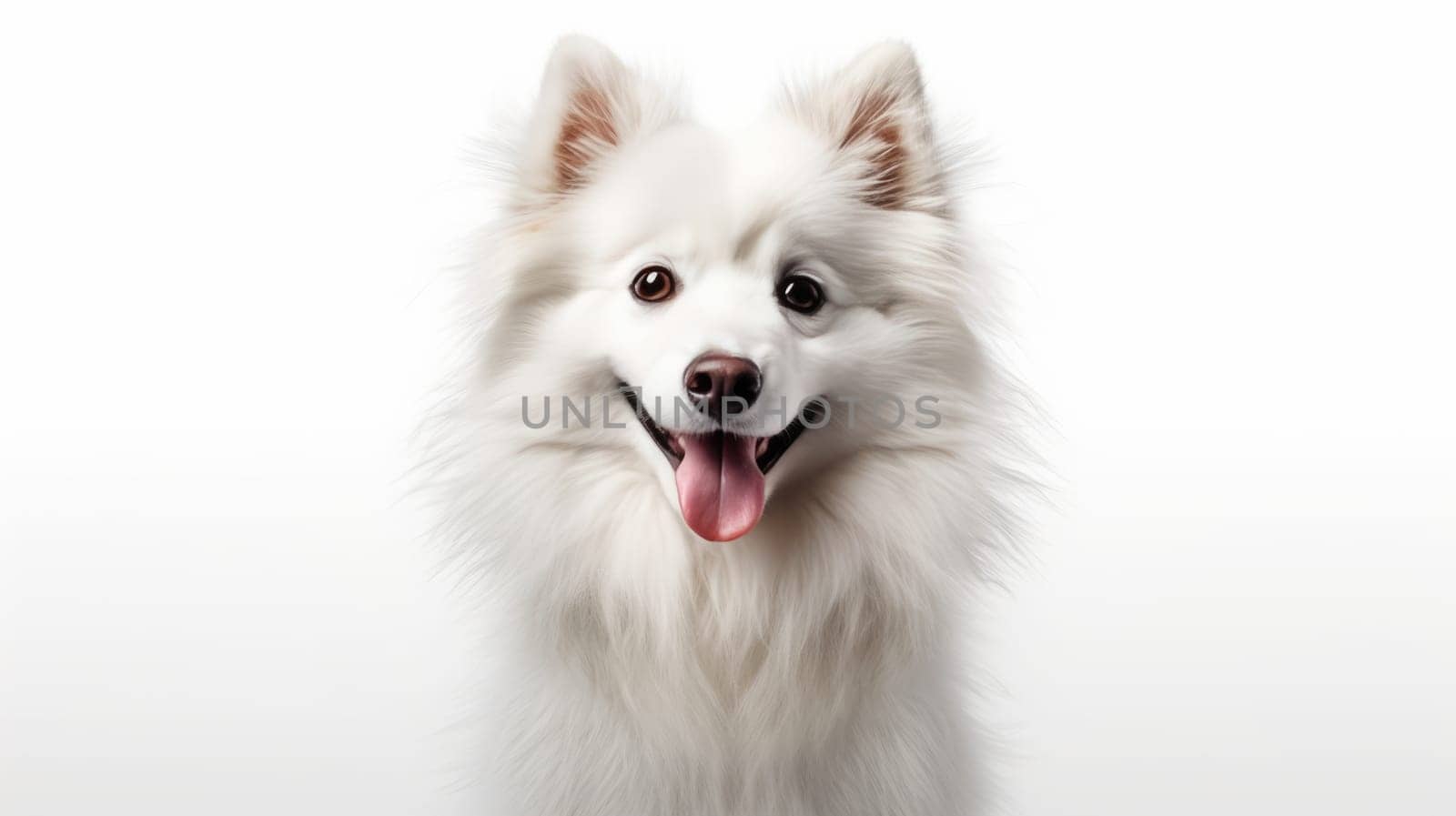 Happy cute small dog with on white background celebrating Valentine day. Valentine's day, birthday, mother's, women's day, holidays concept