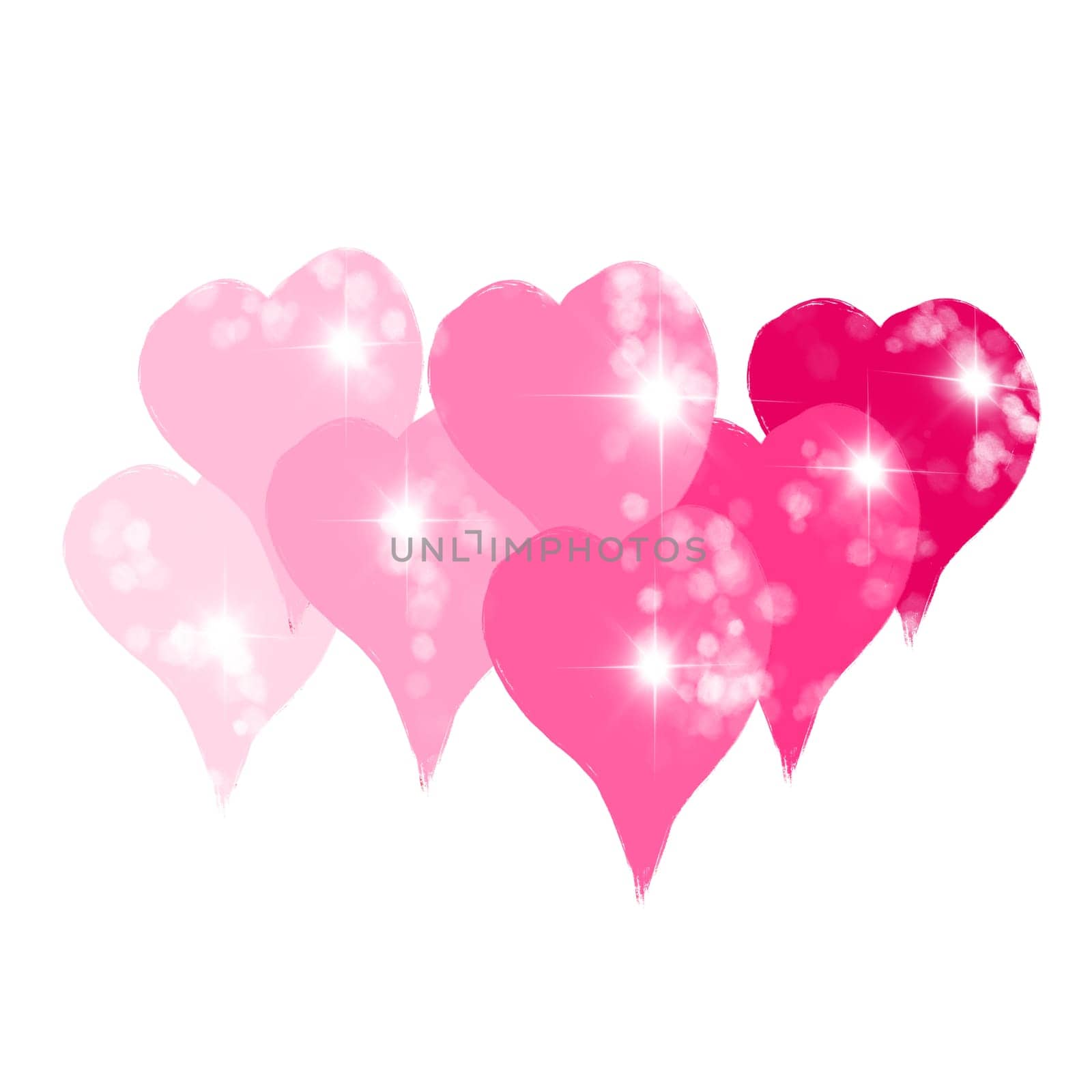 Hand drawn illustration with pink glitter shiny st valentines day hearts love. Cute romantic doodle on white background, wrapping paper textile, valentine texture symbol fabric print, simple shapes