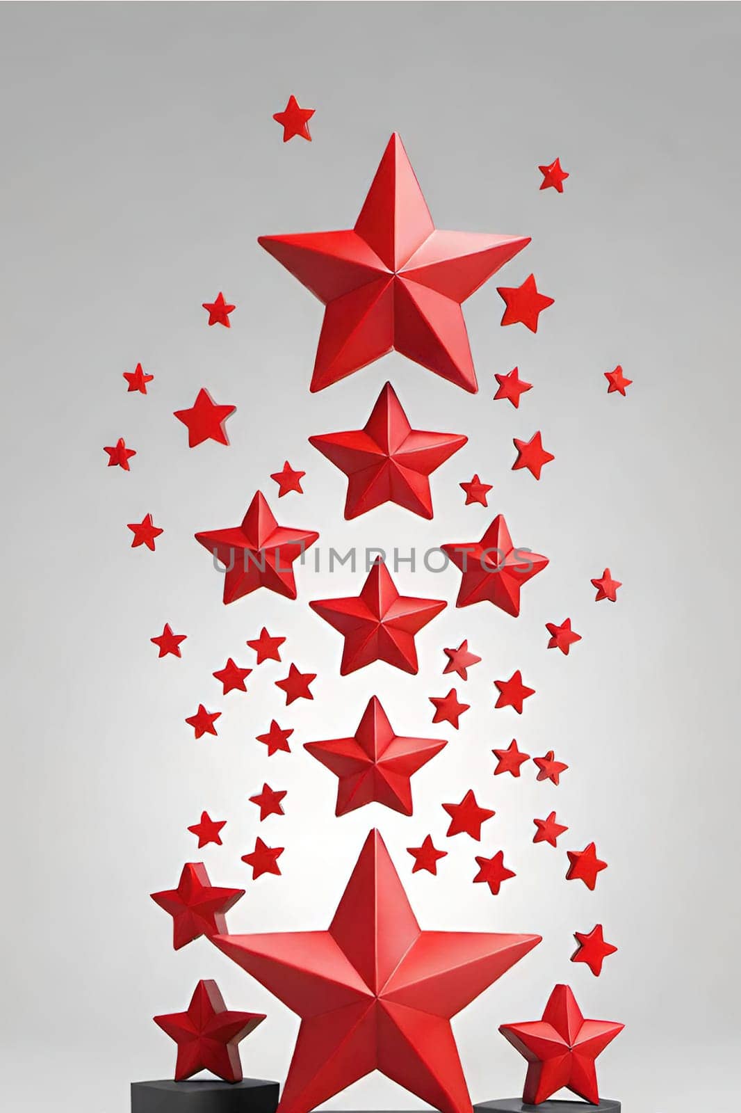 Red stars on a white background. 3d rendering. by yilmazsavaskandag