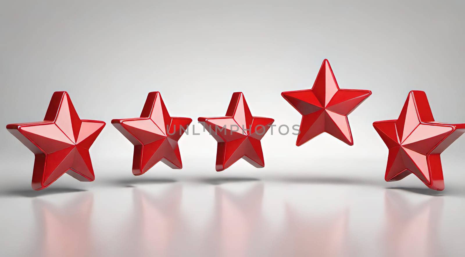 Red stars on a white background. 3d rendering. 3d illustration.Red star on a stand on a gray background. 3d rendering of a red star on a white background with shadow.Christmas decoration.