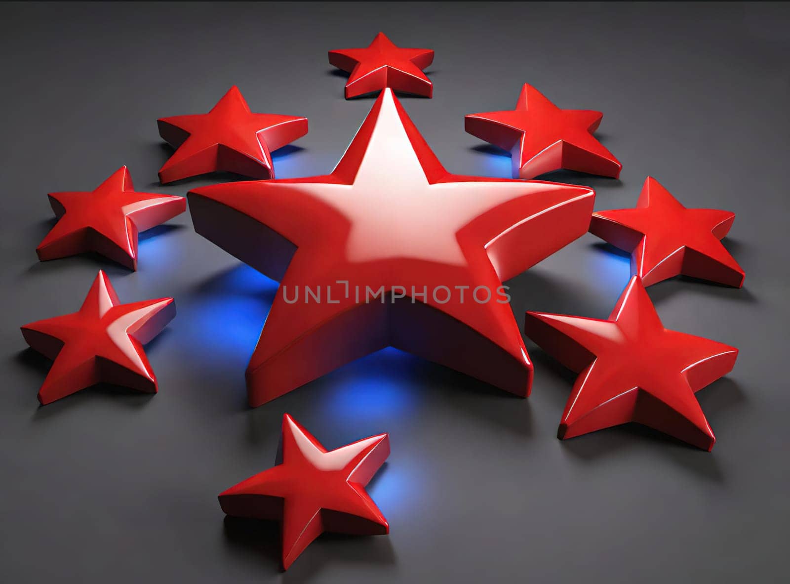 Red stars on a white background. 3d rendering. by yilmazsavaskandag