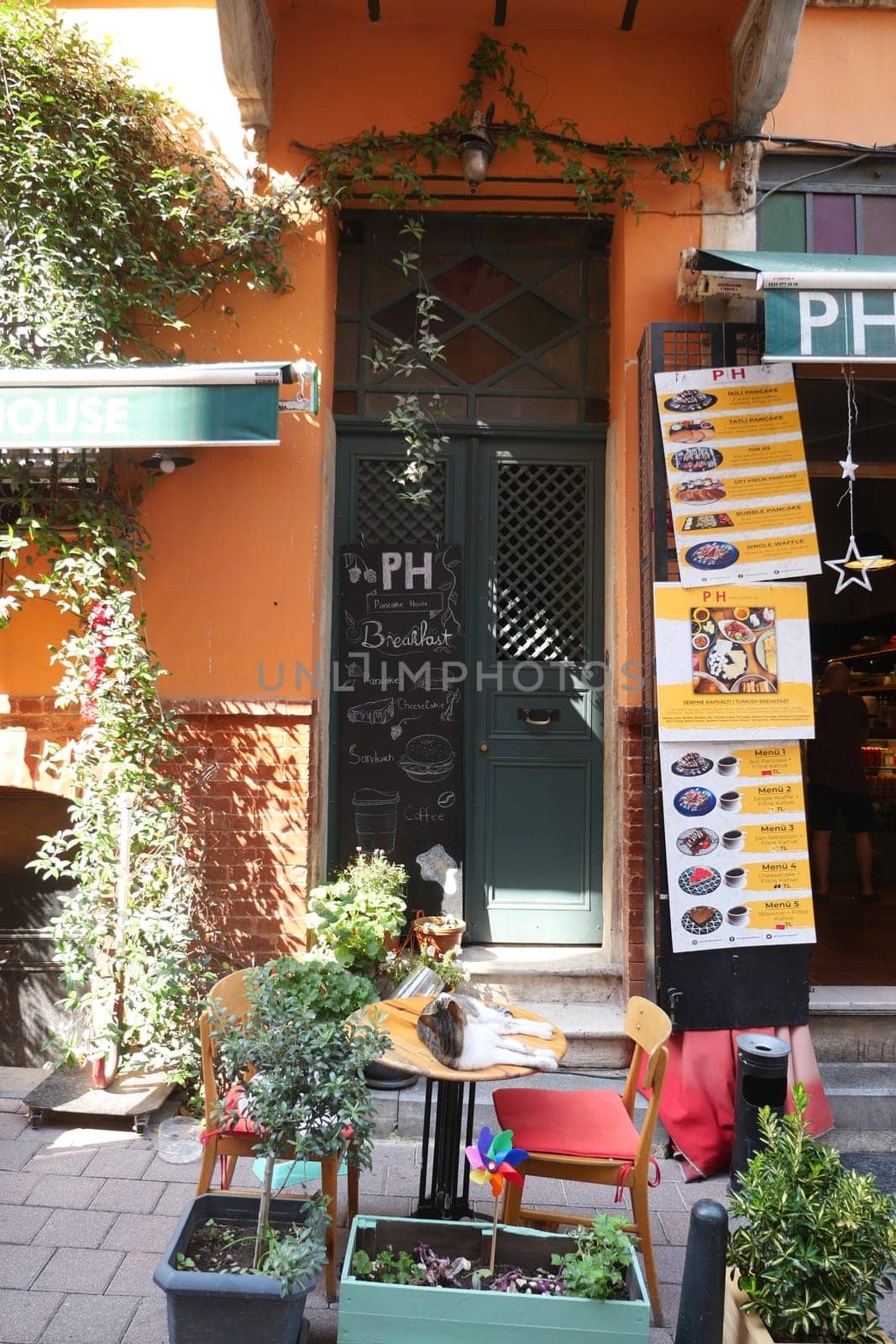 turkey istanbul 12 june 2023. cafe store front in old city Balat. Balat is popular touristic destination in Istanbul