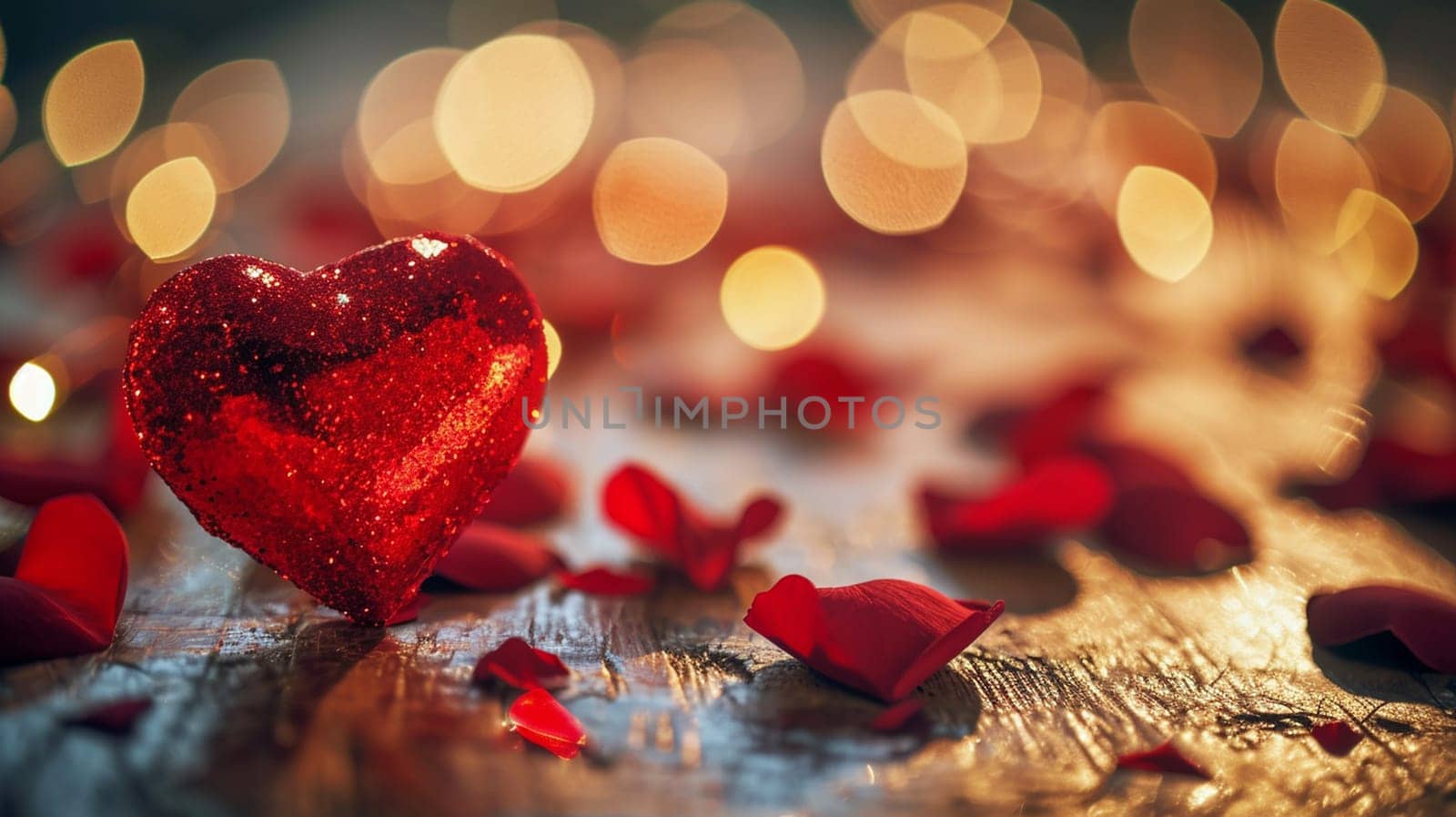 Valentine card with roses in pastel colors with bokeh and hearts