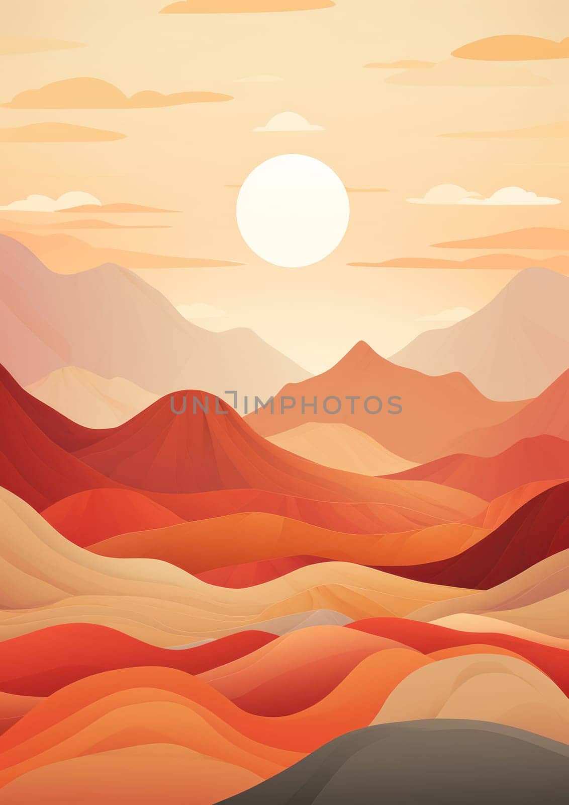 Silhouette of Majestic Mountains at Sunrise; Orange Sky over Beautiful Landscape