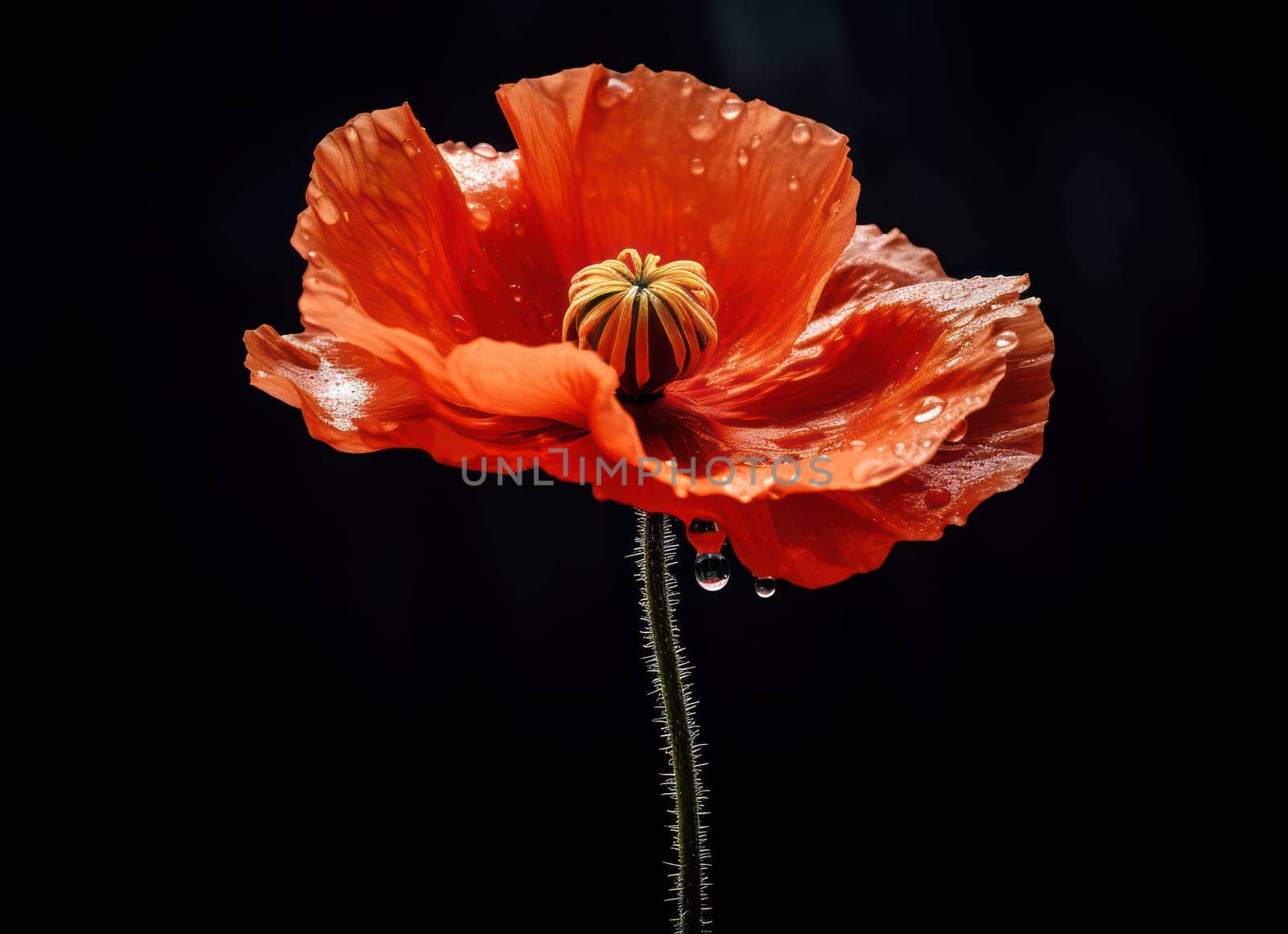 Beauty Blooming: A Colorful Macro Close-Up of a Red Poppy Flower in a Wild Meadow