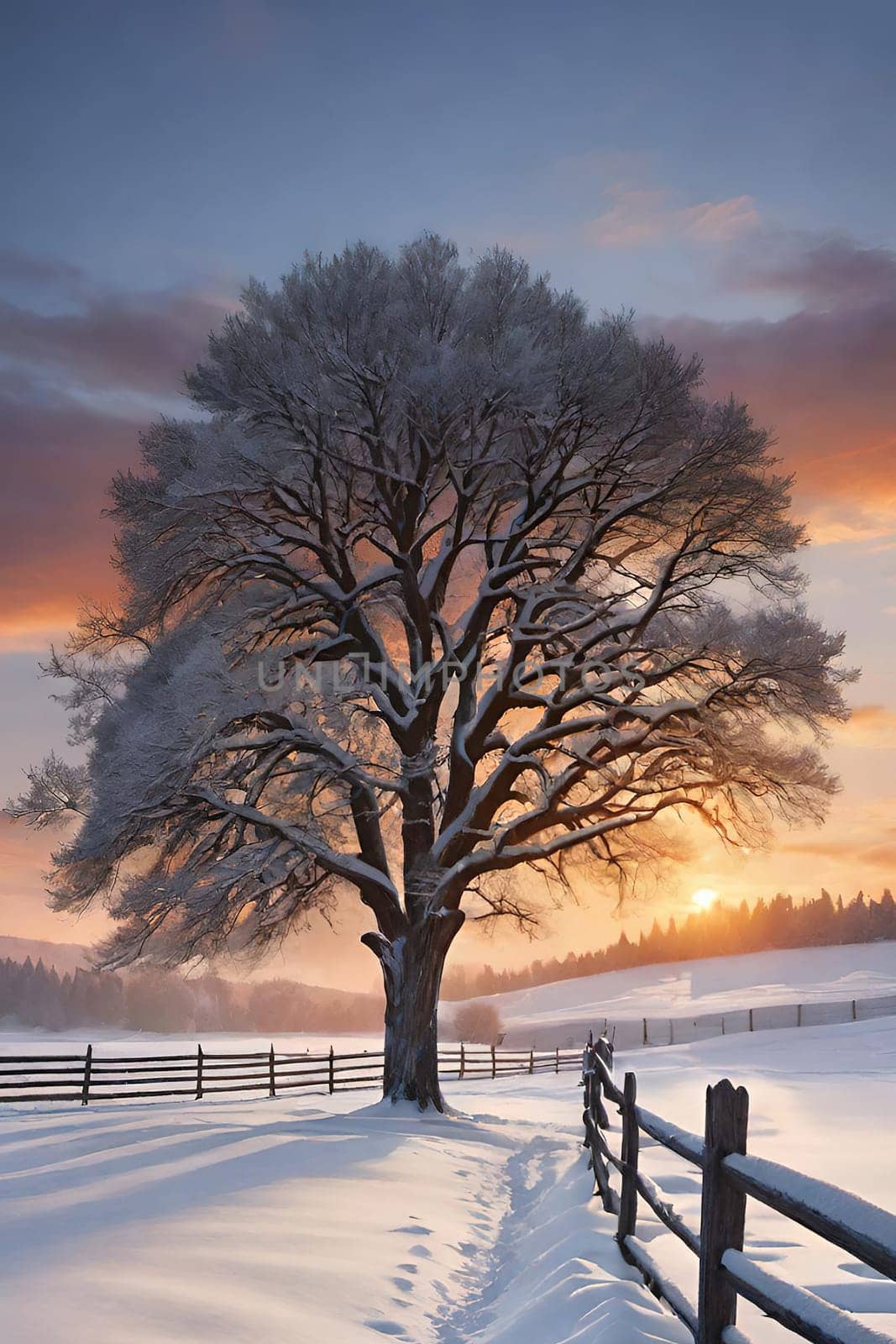 Beautiful winter landscape with frozen tree. by yilmazsavaskandag