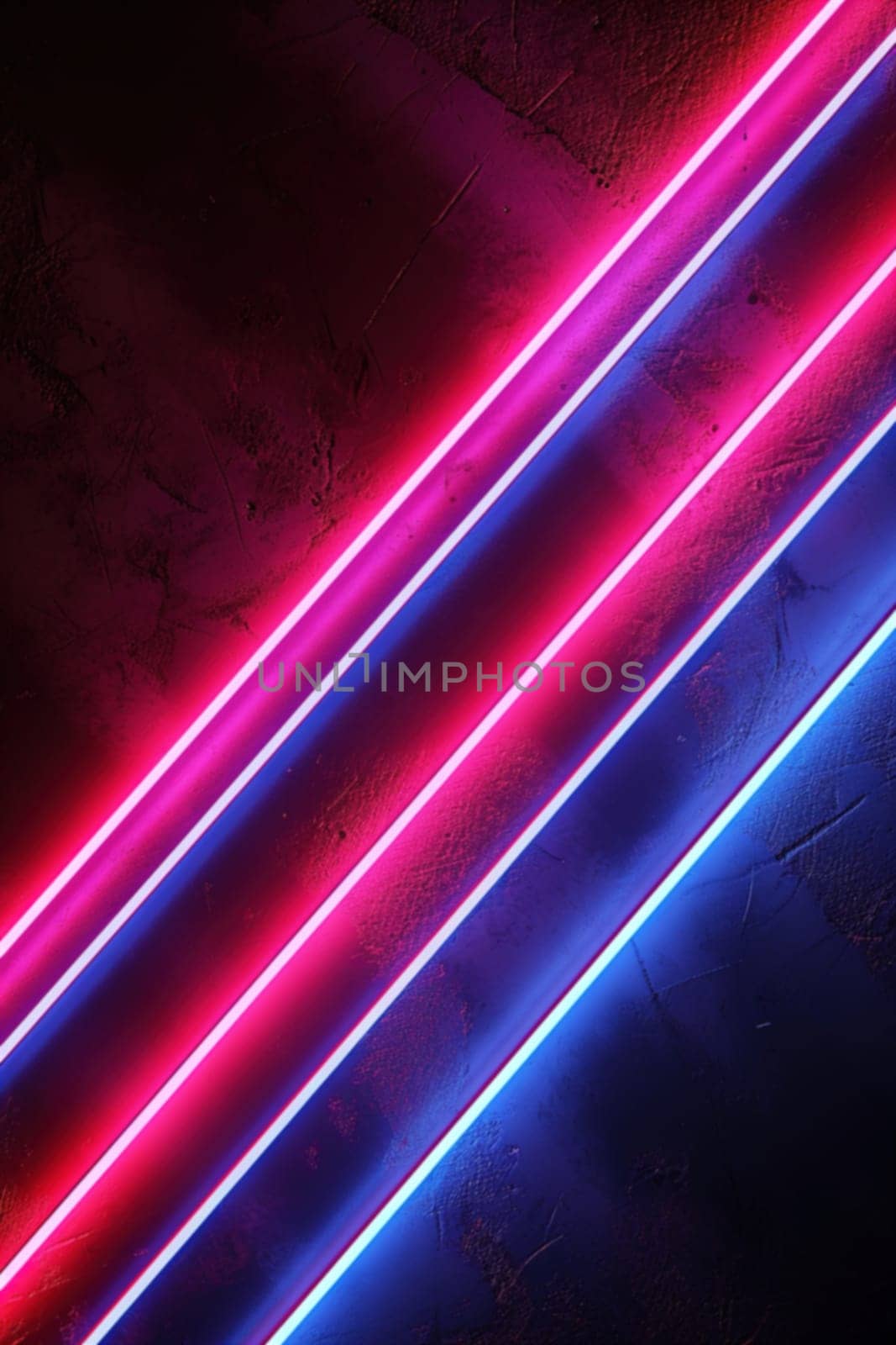 Abstract background featuring diagonal neon lights in pink and blue with a textured dark surface, suitable for vibrant and energetic design themes. Generative AI