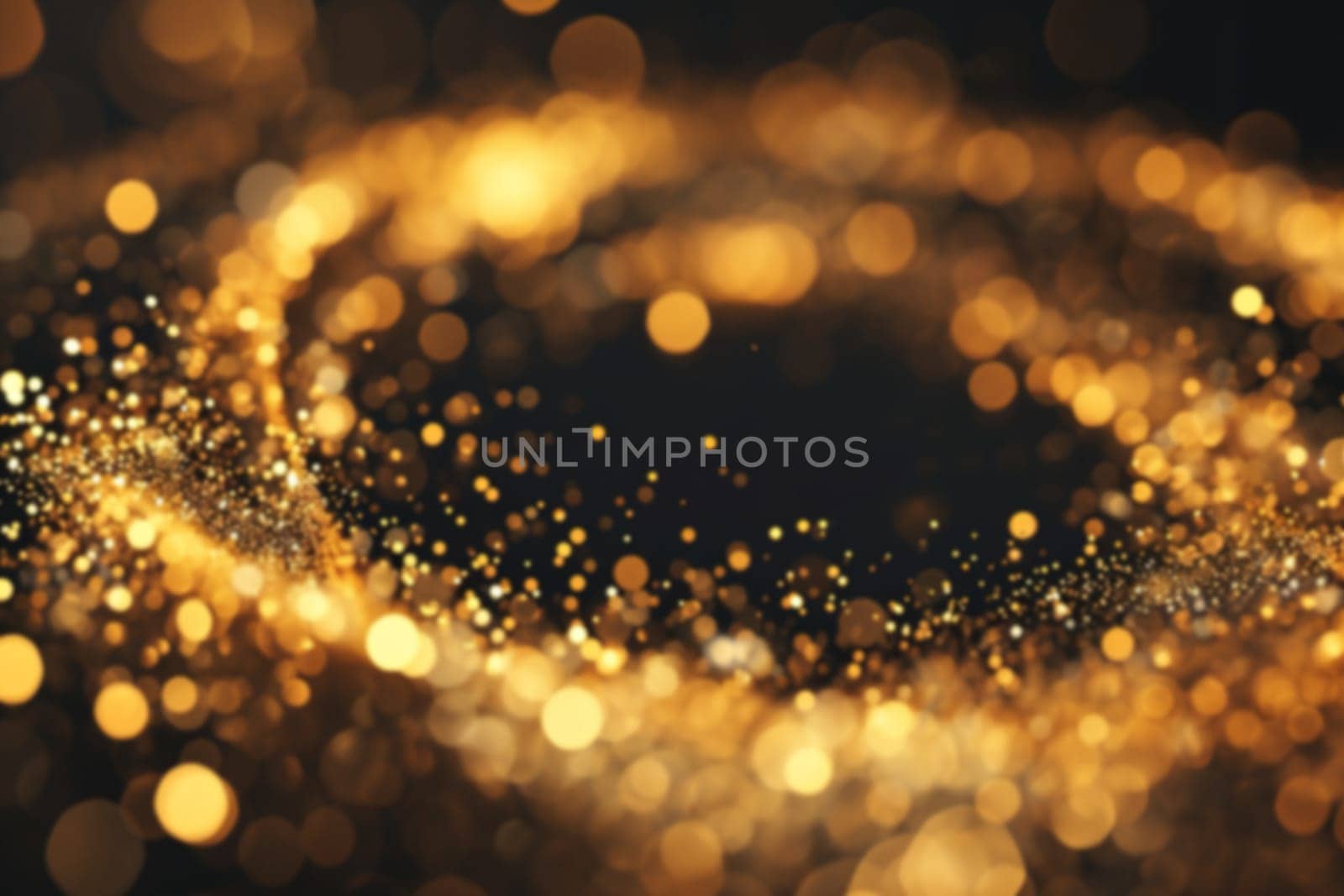 A stunning golden particle swirl, perfect for festive backdrops, glamorous event graphics, or dynamic luxury product advertising. Generative AI