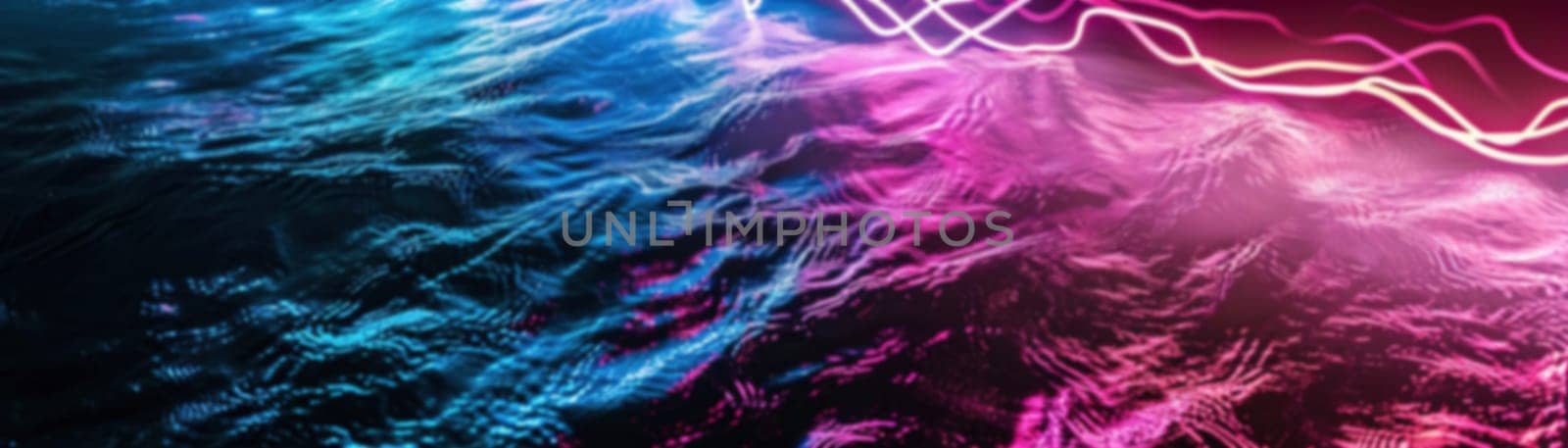 Surreal abstract background with a blend of neon blue and pink waves, ideal for modern digital graphics, creative designs, or tech-inspired visuals. Panoramic banner. Generative AI