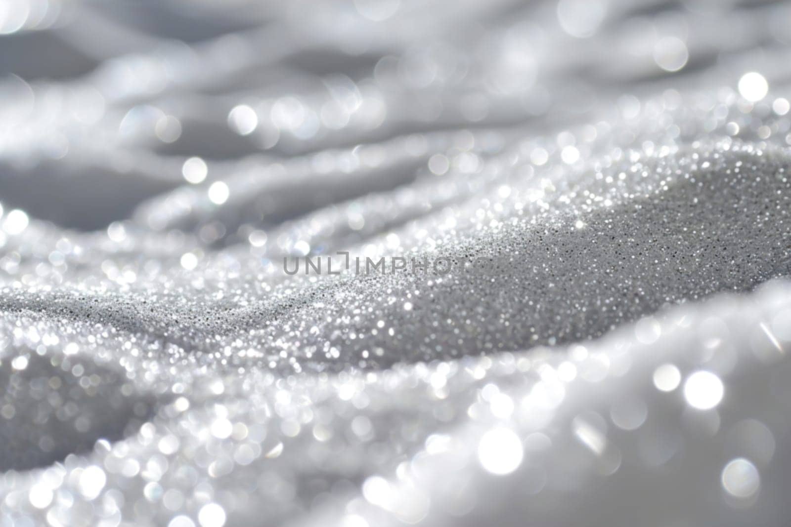 A shimmering silver glitter background with a wave-like pattern, ideal for luxury brand packaging, holiday decor, or high-end product presentations. Generative AI