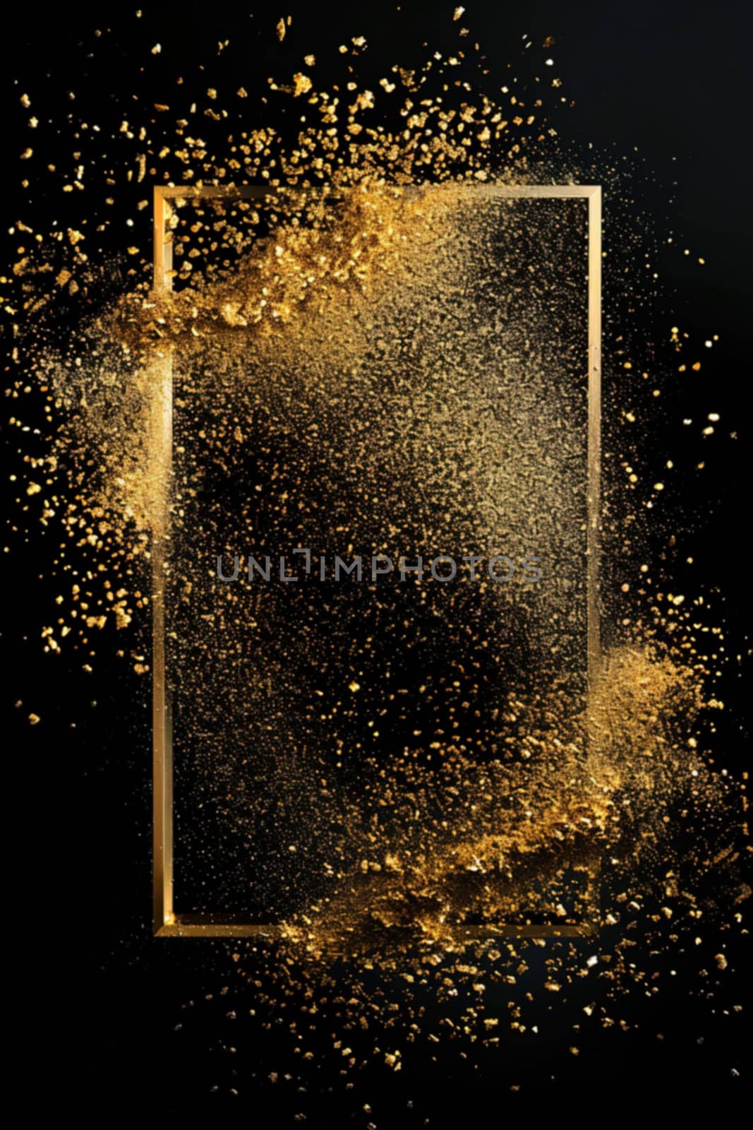 An exquisite golden particle frame, perfect for sophisticated event announcements, luxury product framing, or elegant marketing materials. Generative AI