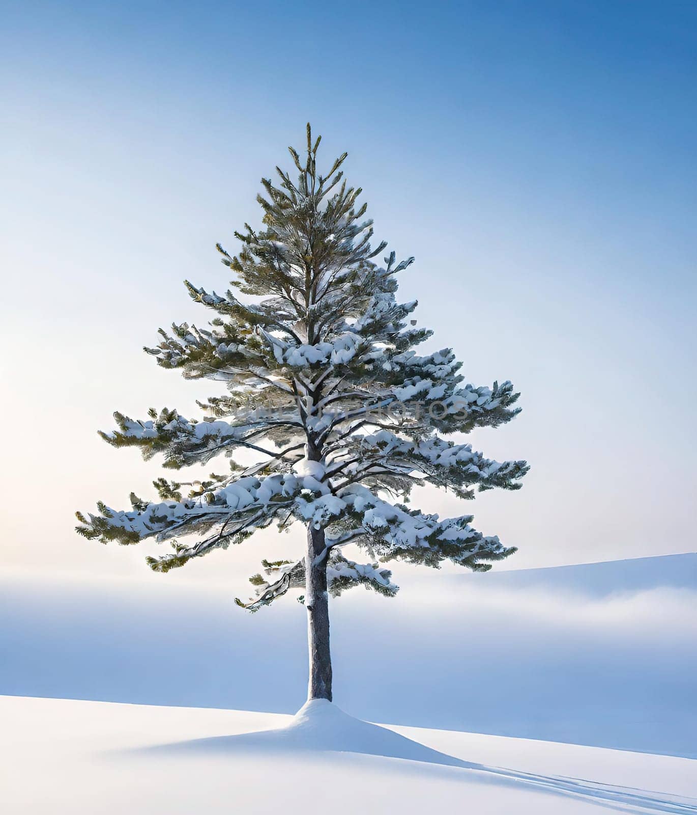 Beautiful winter landscape with frozen tree.Beautiful winter landscape with snow covered tree.Winter landscape with lonely tree.Frosted tree on a hillside in the winter season.