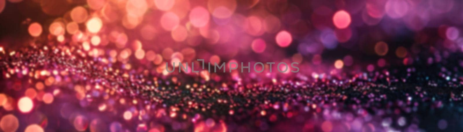 A radiant pink glitter bokeh background, ideal for use in beauty, romance-themed visuals or celebratory event graphics. Panoramic banner. Generative AI