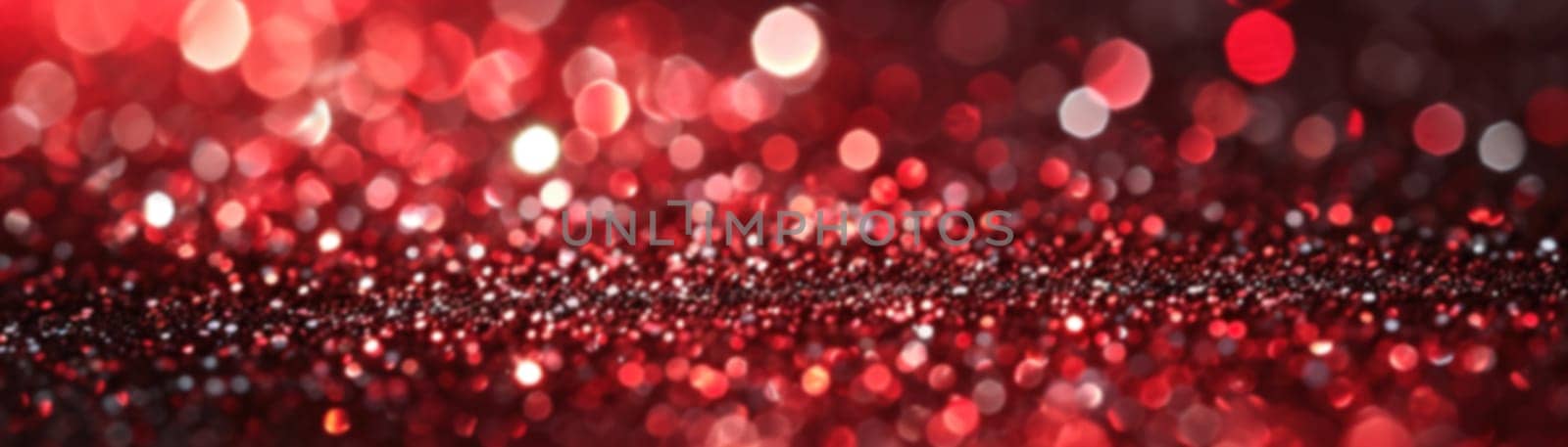 A captivating red glitter background with a blurred bokeh effect, perfect for luxury ads, romantic visuals, or festive design elements. Panoramic banner. Generative AI