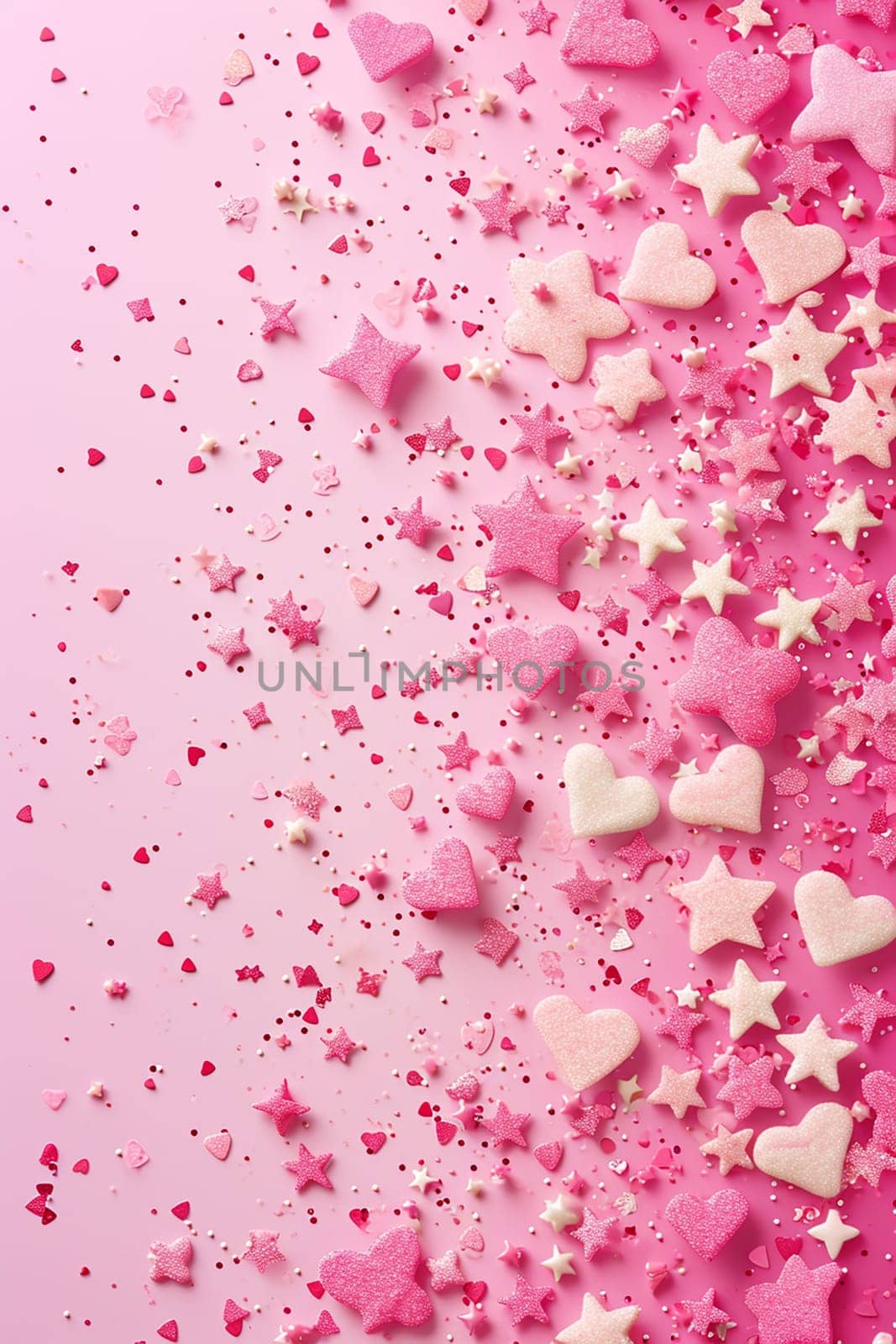 Pink card with hearts and sparkles for Valentine's Day. selective focus. Holidays Generative AI,