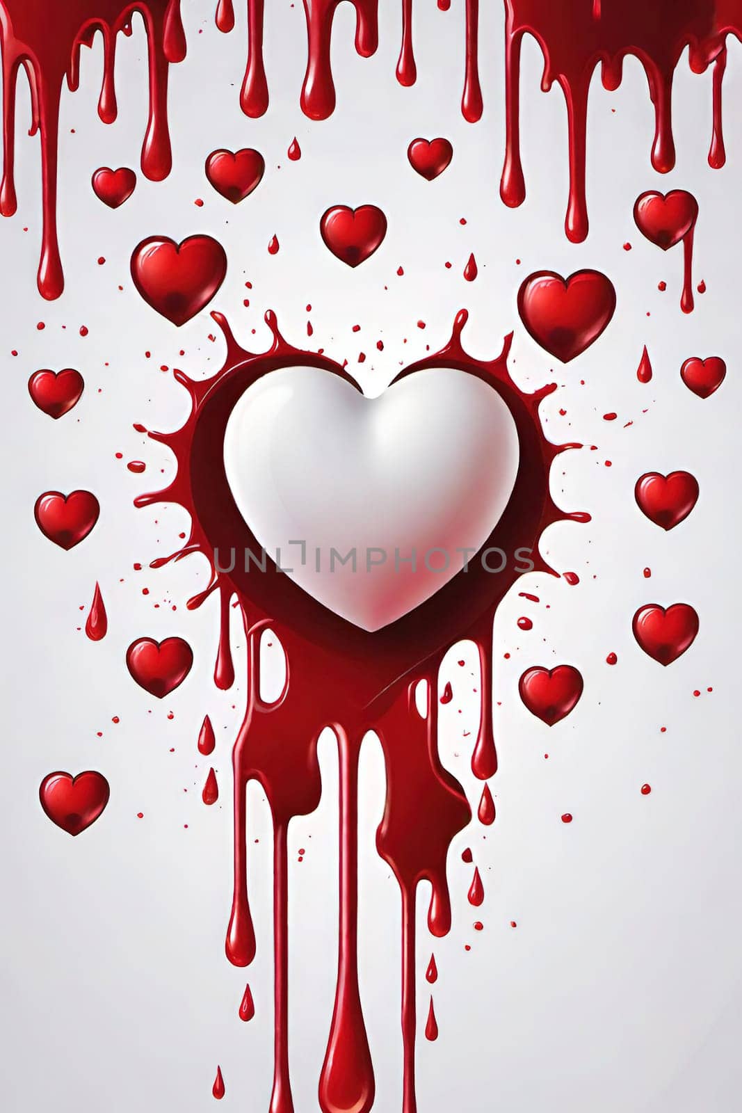 Heart with blood splashes on a gray background. by yilmazsavaskandag