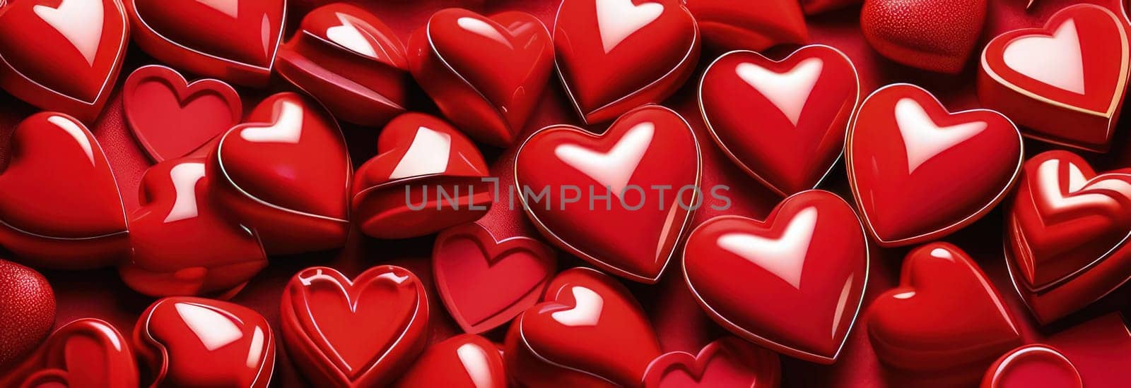 St. Valentines day, wedding banner made of red voluminous hearts. Use for love sale banners, vouchers, wrapping paper. Concept love. Beautiful love hearts background for valentines day greeting card