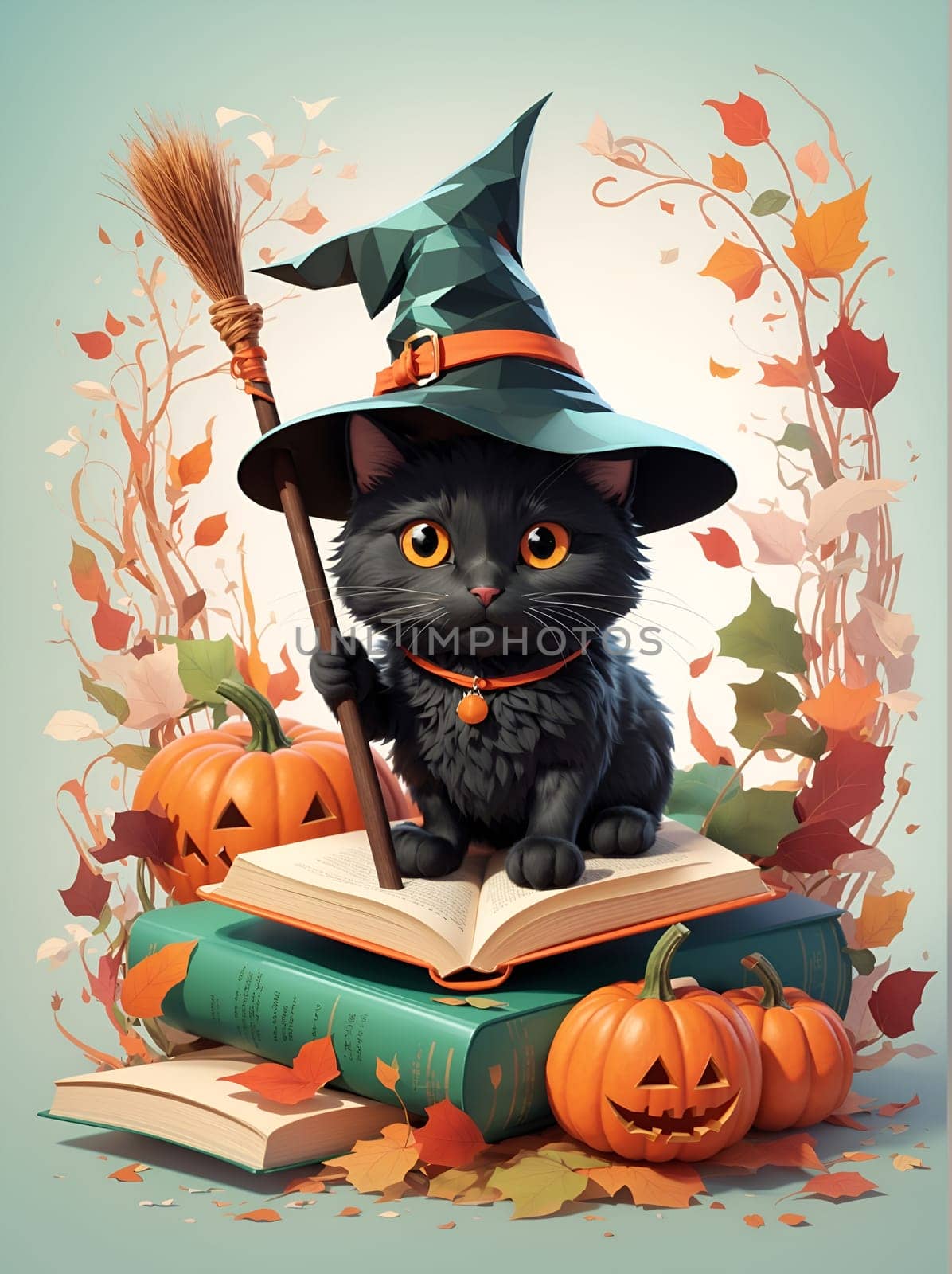 Black Cat Sitting on Top of Books - Cozy Reading Companion Photo. Generative AI. by artofphoto