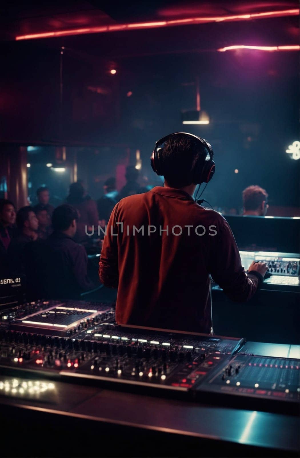 DJ Performing Live Set in Front of Enthusiastic Crowd. Generative AI. by artofphoto