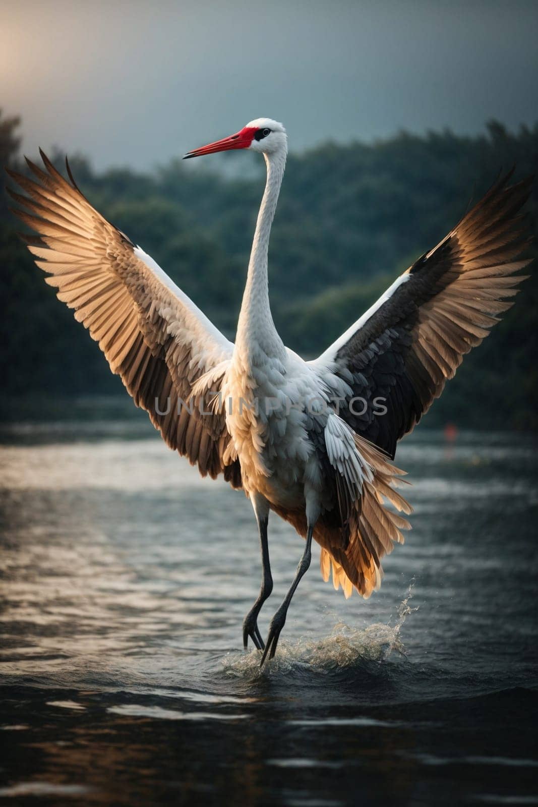 Majestic Bird Standing in the Water. Generative AI. by artofphoto