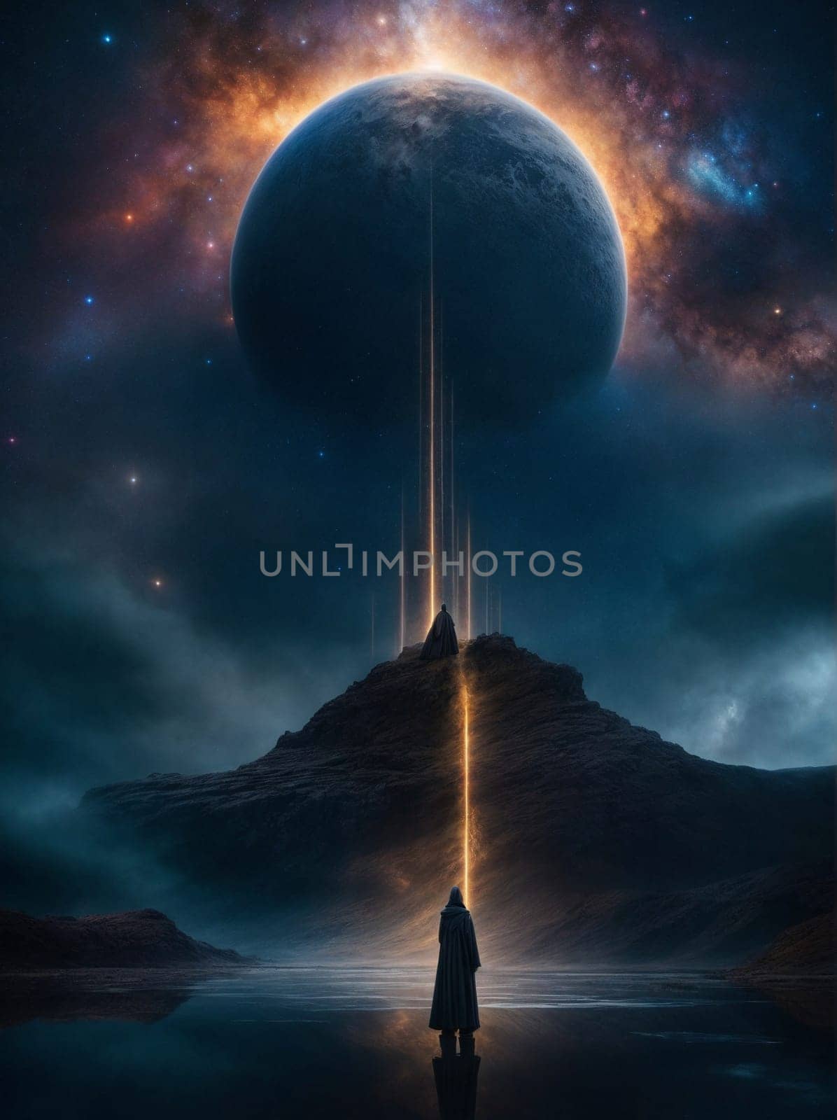 A powerful image capturing a man amidst a vast expanse of stars, symbolizing the grandeur and connection between humanity and the universe.
