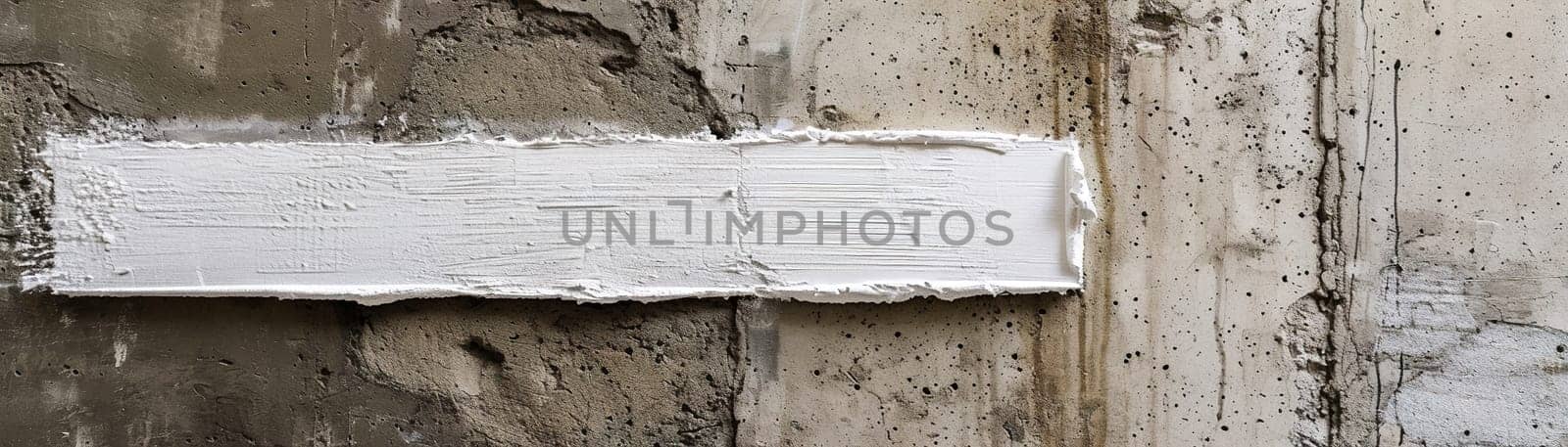 Dynamic white brushstroke on a textured concrete background, ideal for bold messages, art-themed projects, or as an impactful visual element in creative designs. Panoramic banner. Generative AI