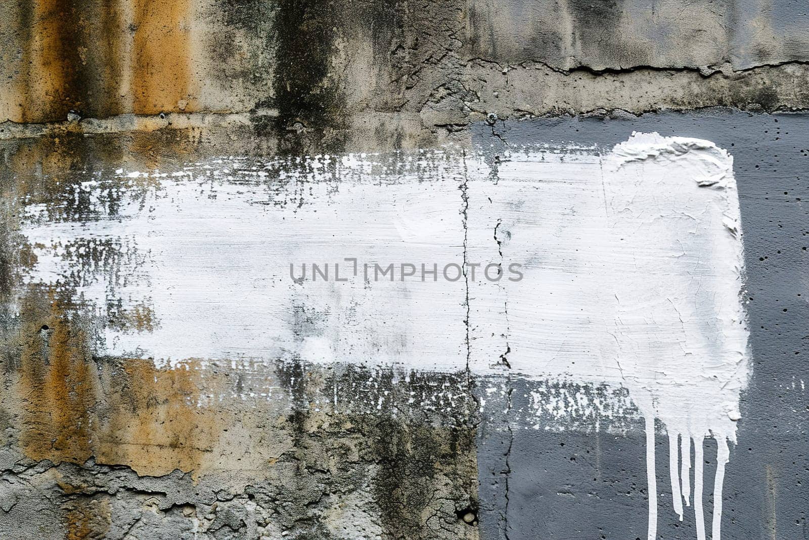 A striking white paint streak on a gritty concrete wall, with dripping details, perfect for urban-themed graphics, text overlays, or as a stark, statement-making backdrop. Generative AI