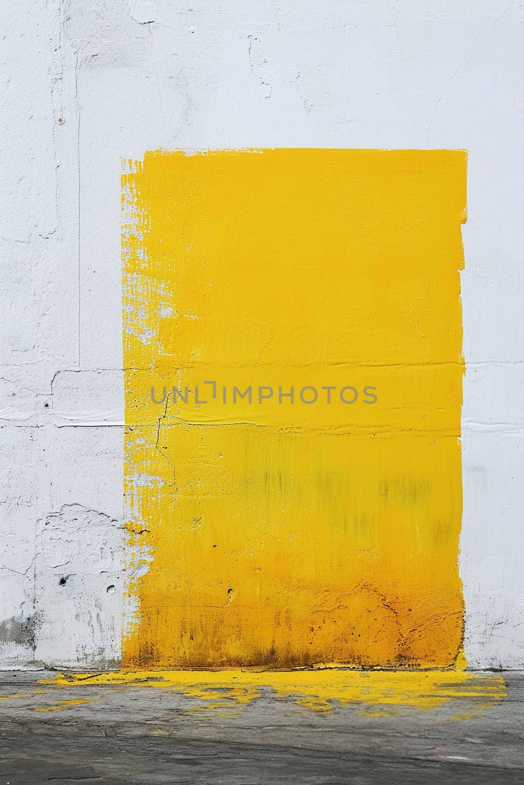 A vivid yellow painted rectangular shape on a white background, providing an ideal space for custom messages or text in ads, promotions, or artistic displays. Vertical picture. Generative AI