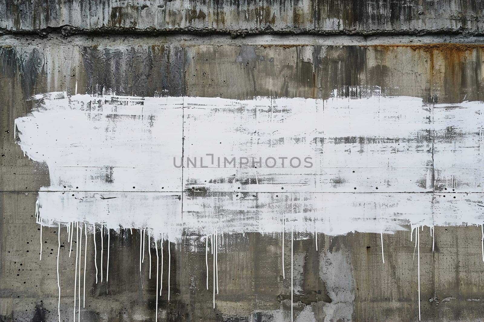 A striking white paint streak on a gritty concrete wall, with dripping details, perfect for urban-themed graphics, text overlays, or as a stark, statement-making backdrop. Generative AI