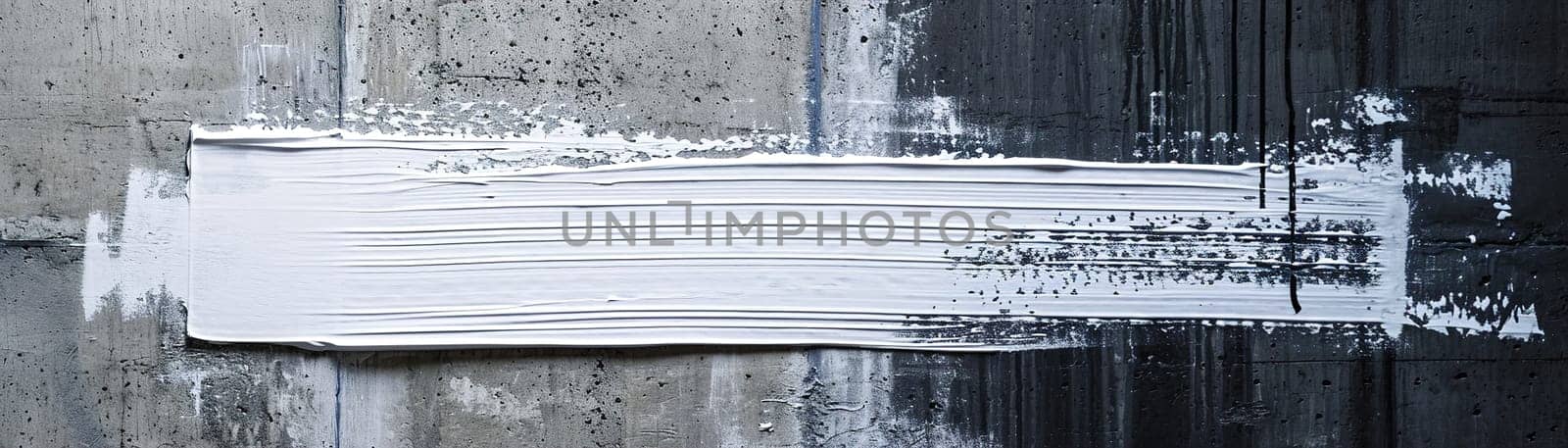 Dynamic white brushstroke on a textured concrete background, ideal for bold messages, art-themed projects, or as an impactful visual element in creative designs. Panoramic banner. Generative AI. by creativebird