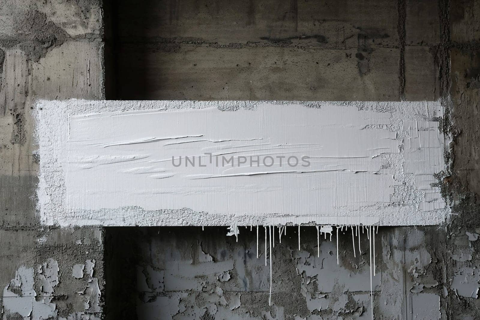 A striking white paint streak on a gritty concrete wall, with dripping details, perfect for urban-themed graphics, text overlays, or as a stark, statement-making backdrop. Generative AI