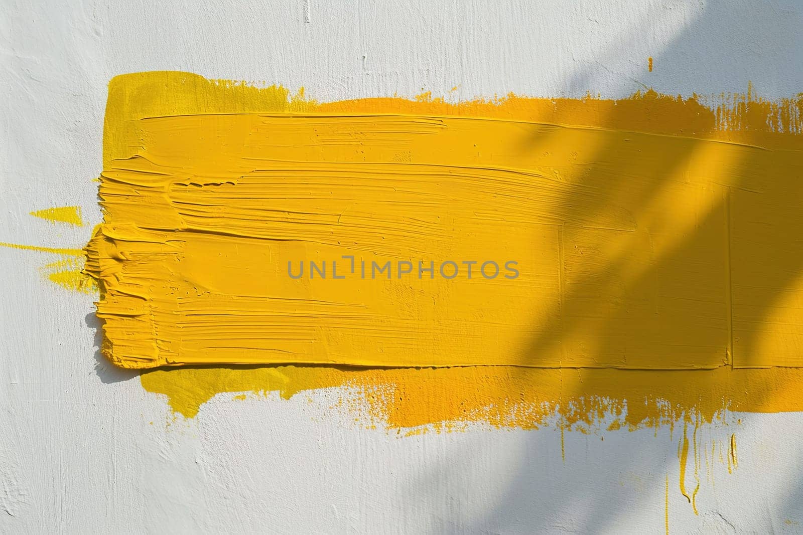 A vivid yellow paint stroke creates a striking rectangular shape on a white background, providing an ideal space for custom messages or text in ads, promotions, or artistic displays. Generative AI. by creativebird