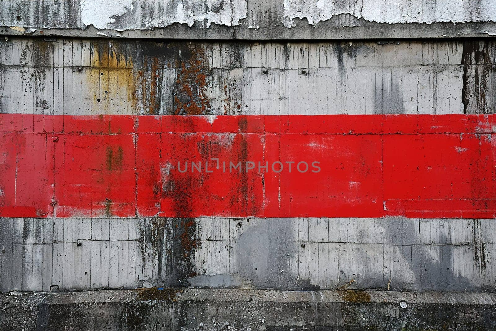 A bold red rectangular brushstroke dominates a concrete wall, offering a dramatic background with space for personalized text, ideal for impactful advertising or artistic messages. Generative AI