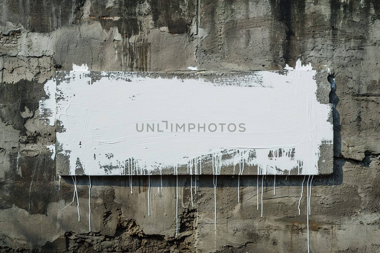 A striking white paint streak on a gritty concrete wall, with dripping details, perfect for urban-themed graphics, text overlays, or as a stark, statement-making backdrop. Generative AI. by creativebird