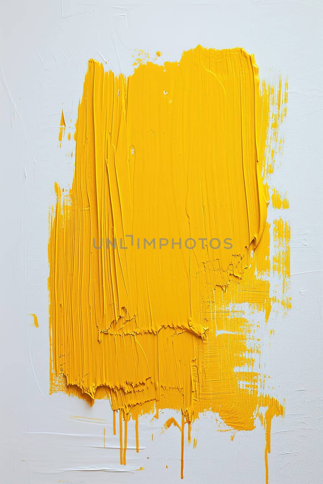 A vivid yellow paint stroke creates a striking rectangular shape on a white background, providing an ideal space for custom messages or text in ads, promotions, or artistic displays. Generative AI