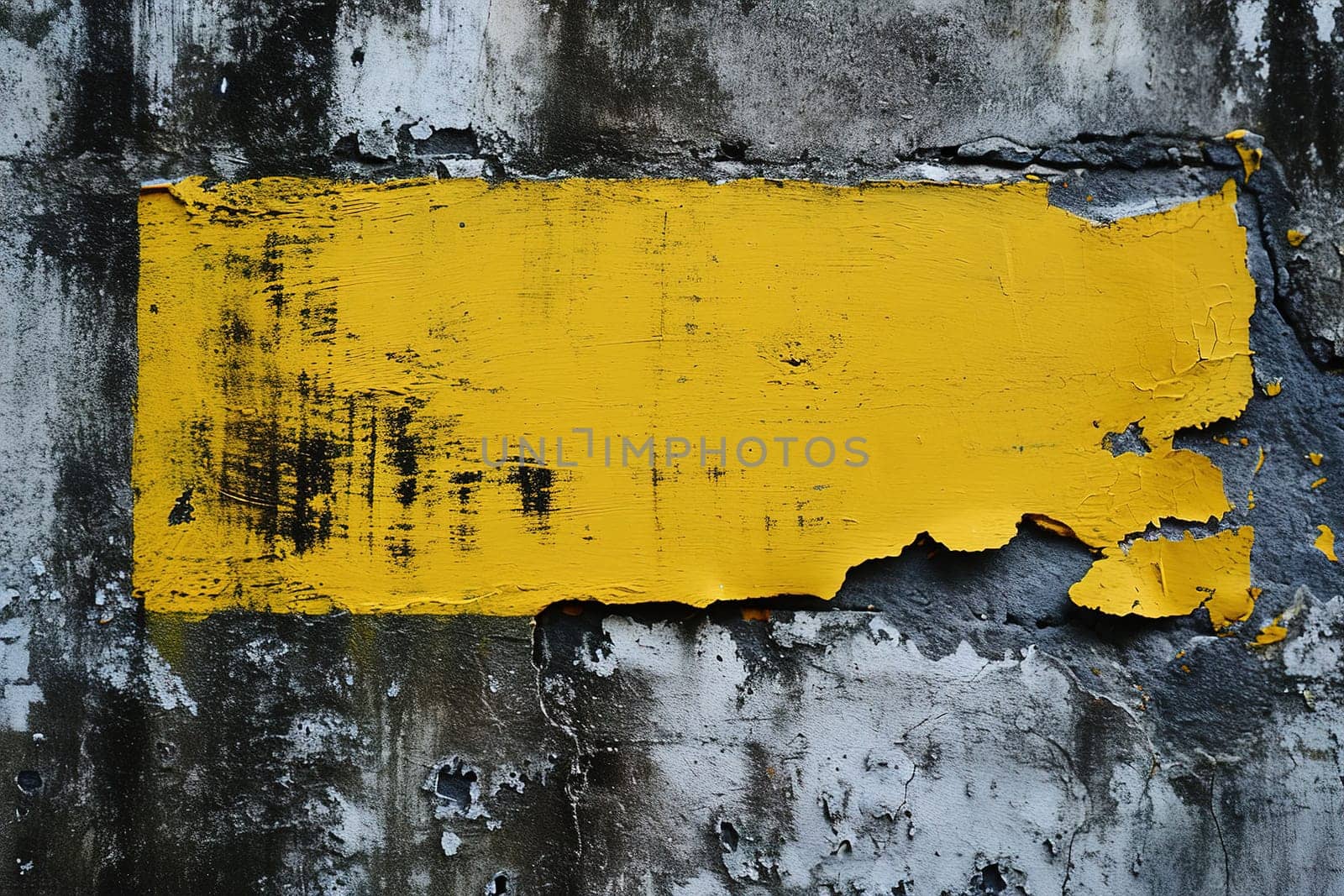 A vivid yellow paint stroke creates a striking rectangular shape on concrete background, providing an ideal space for custom messages or text in ads, promotions, or artistic displays. Generative AI. by creativebird