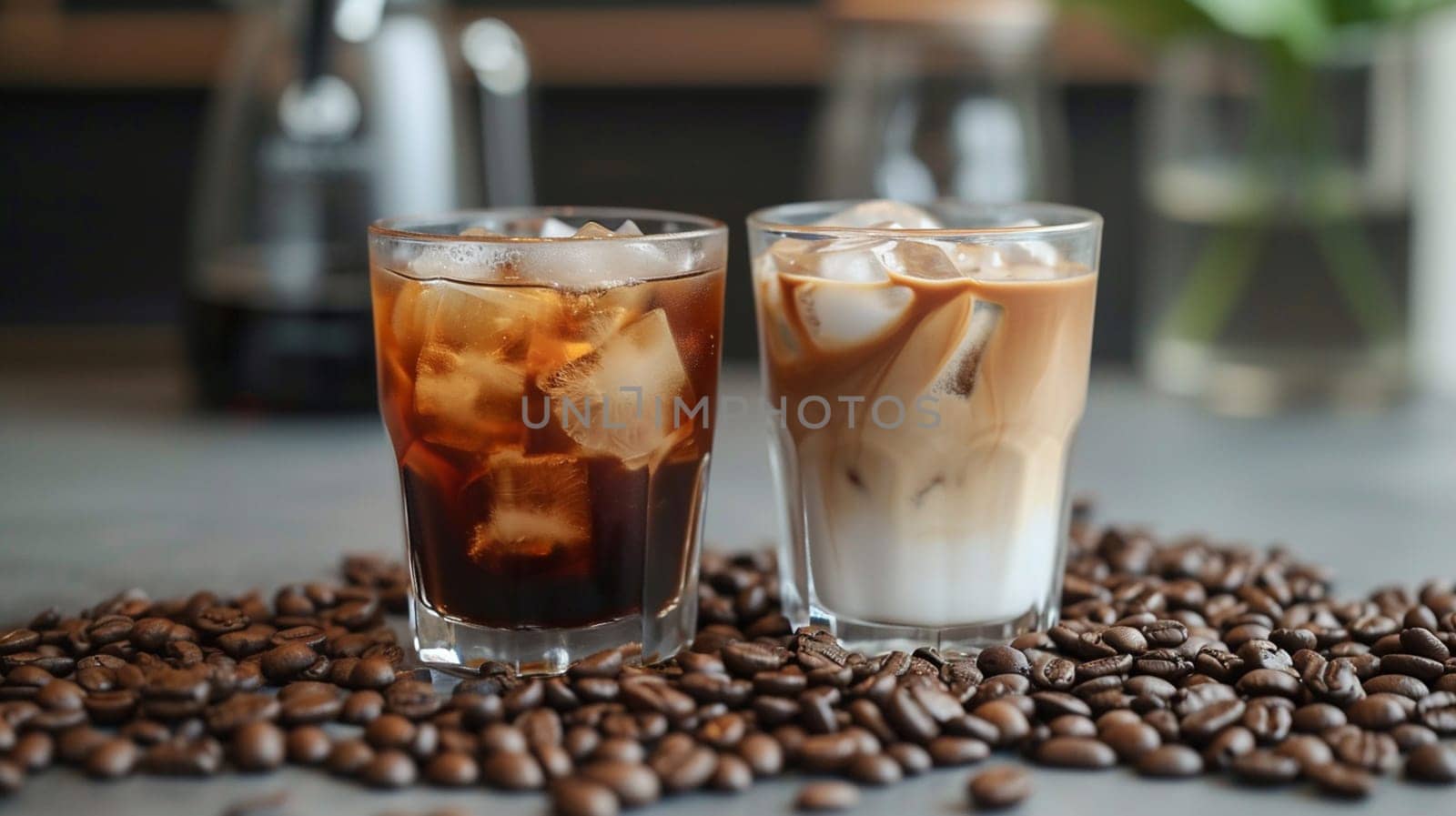 Cold coffee with ice and milk. selective focus. Drink Generative AI,