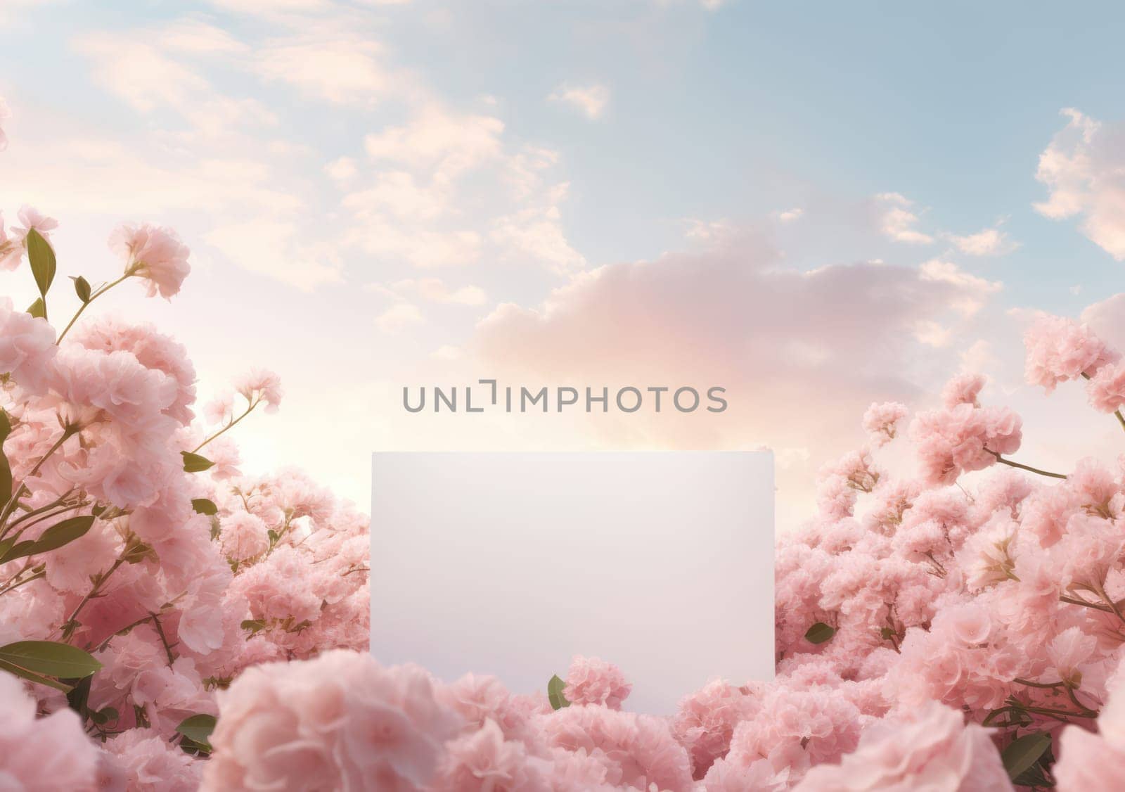 Blooming Beauty: A Romantic Springtime Greeting Card with Pink and White Blossoms on a Floral Background by Vichizh