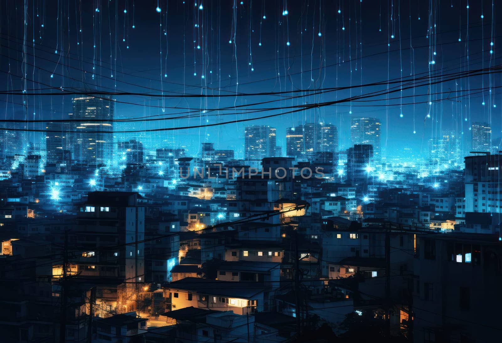 Digital City Nightscape: Futuristic Connectivity in the Urban Skyline by Vichizh