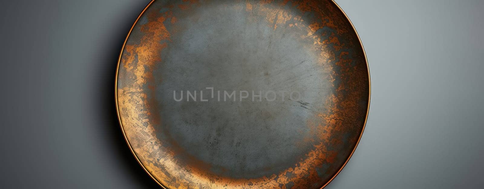 Vintage Black Iron Plate on Wooden Table: Rustic Kitchenware and Delicious Fry on Dark Background by Vichizh